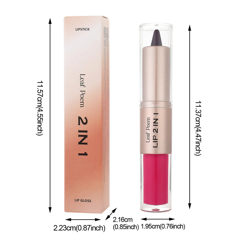 2 IN 1 Nude Brown Pink Mirror Lip Gloss Contour Pencil Matte Lipliner