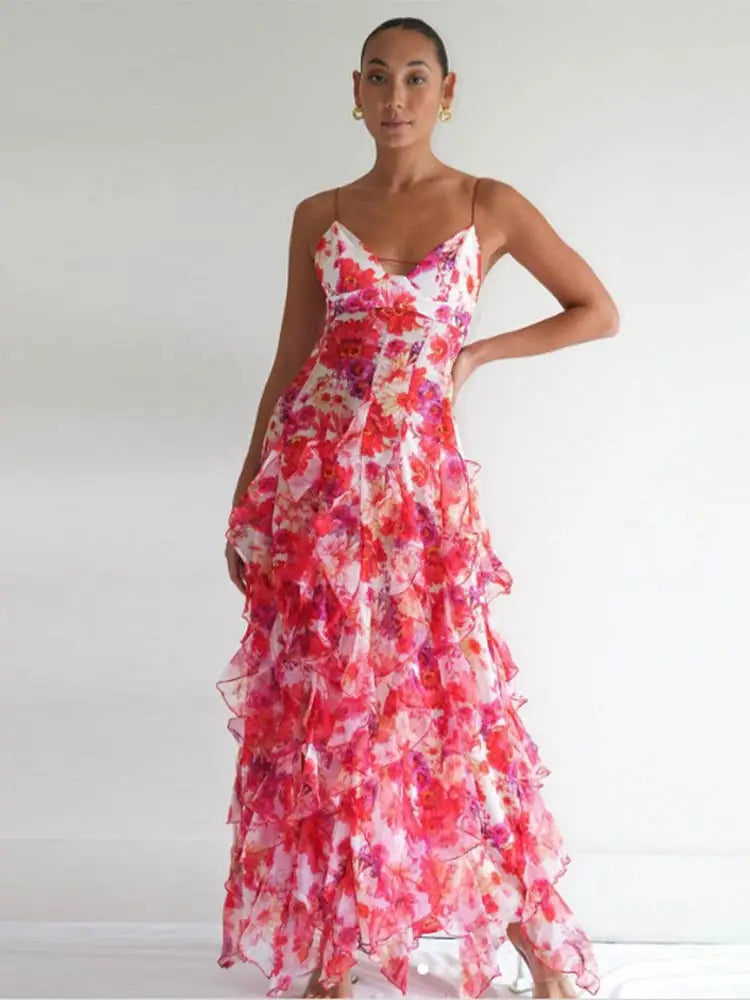 Chiffon Ruffles Strapless Sleeveless Backless Dress