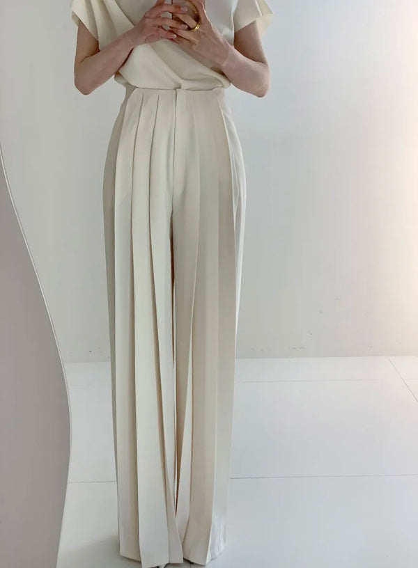 Casual Summer High Waist Ruched Wide Leg Pants