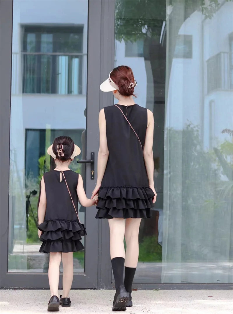 Summer Family Layered Cake Mother Daughter Ruffle Dress