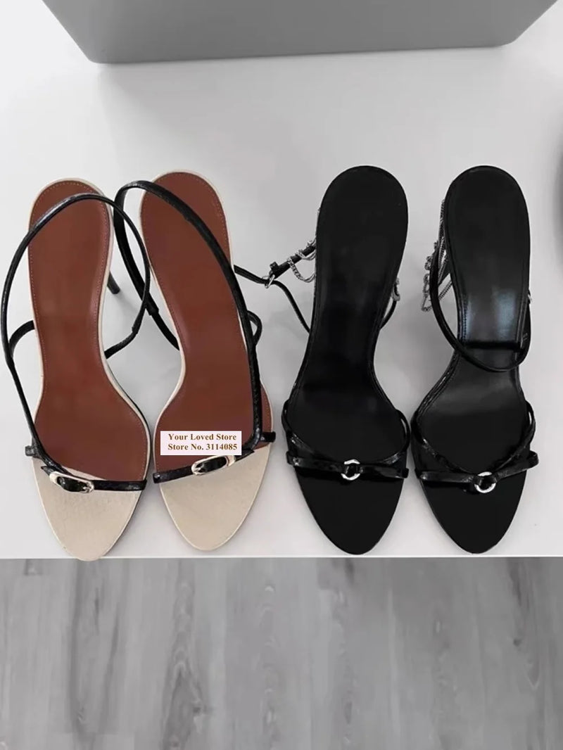 Beige Black Snakeskin Patchwork Sandals