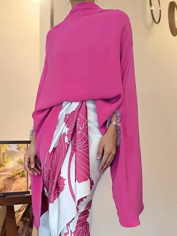 Solid Color Irregular Clipping Stand Collar Top