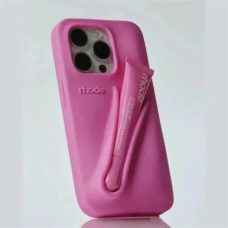 Ribbon Case for iPhone  11 14 13 12 15 16 Pro Max Plus Portable Lip Gloss Holder