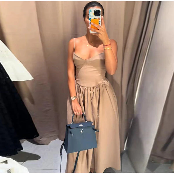 V-neck Backless Sleeveless A-line Dress