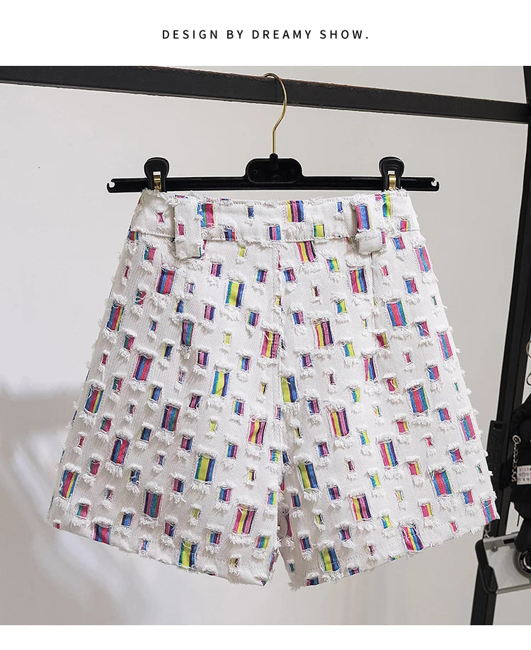 Denim High Waist Worn Loose Burr Hole Shorts