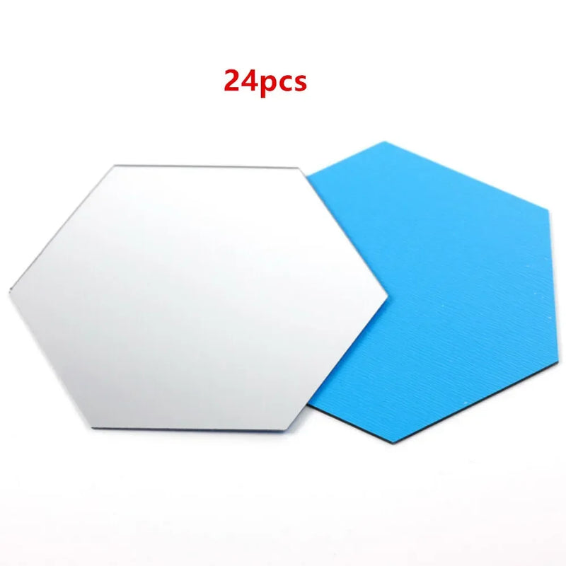 24pcs Hexagon Mirror Gold Self Adhesive Mosaic Tiles Wall Sticker