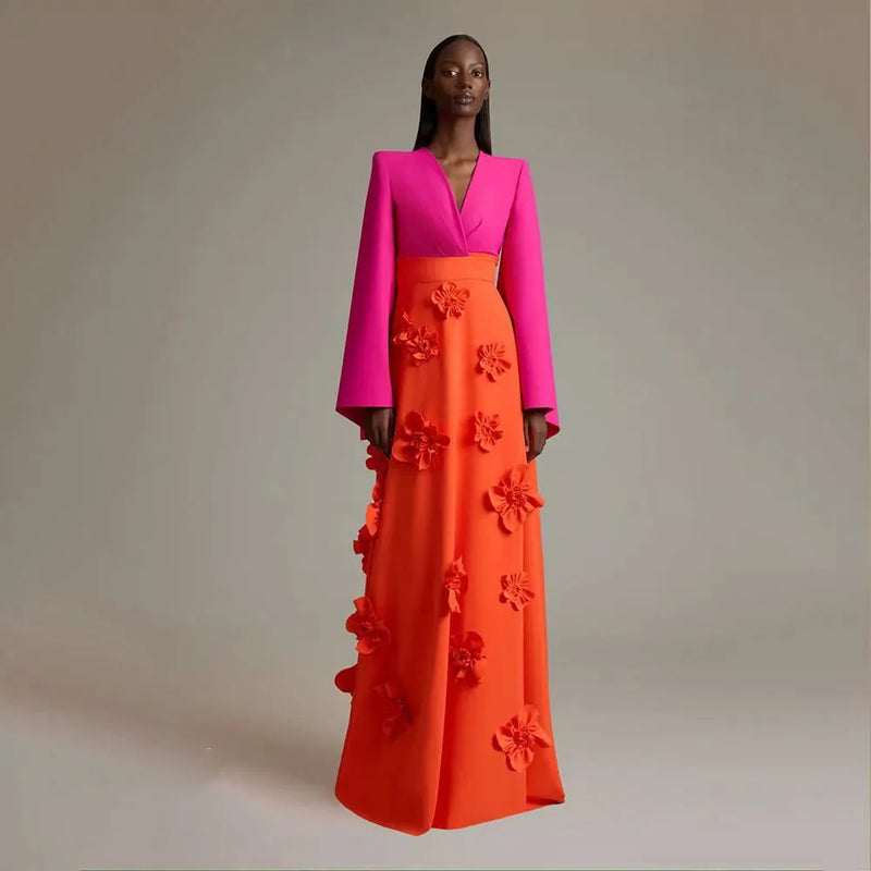 A-Line V Neckline Long Sleeves With Floor Length Dress