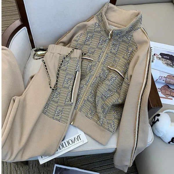 Coat Jacket Zipper + Straight Leg Pants Two Piece Set Sportswear