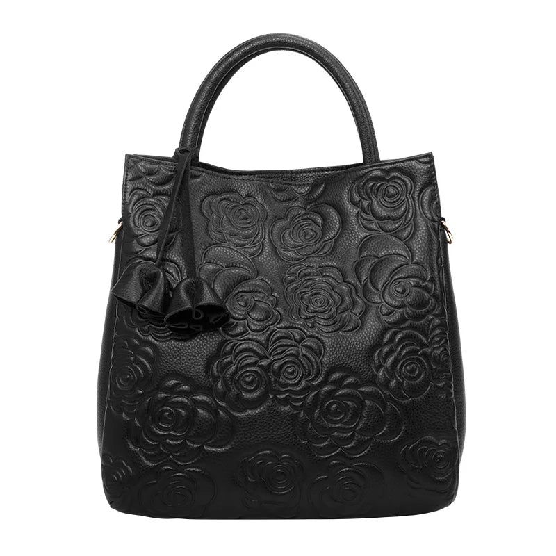Classic embossed women's bag leather pit bag