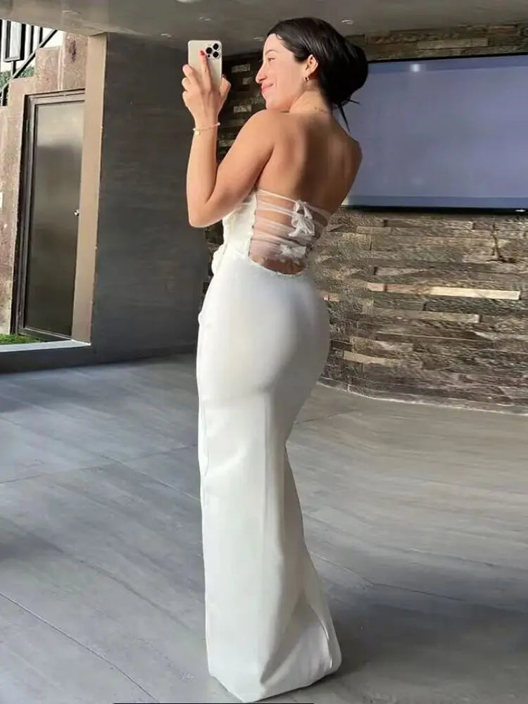 BEAUKEY White Evening Floral Bandage Dress