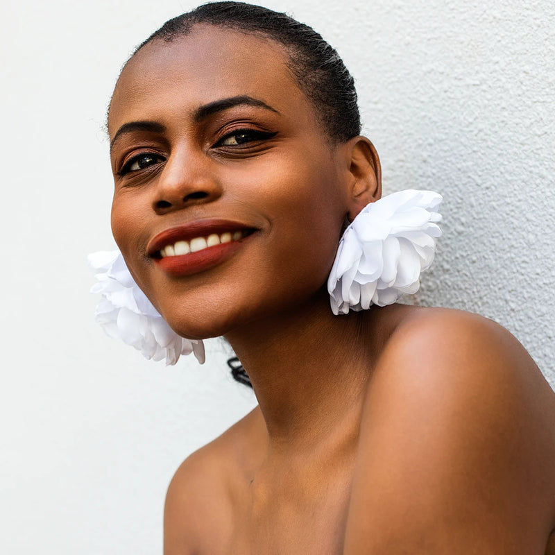 CAMINA Hyperbole White Red Large Flower Earrings