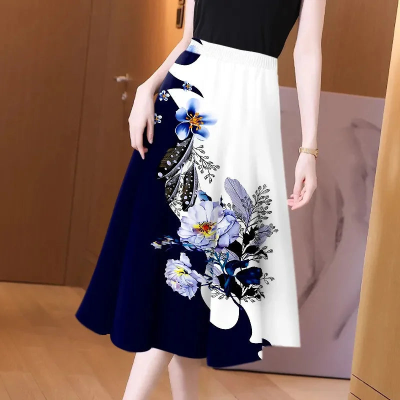 Elastic Waist Mid-Long Skirt