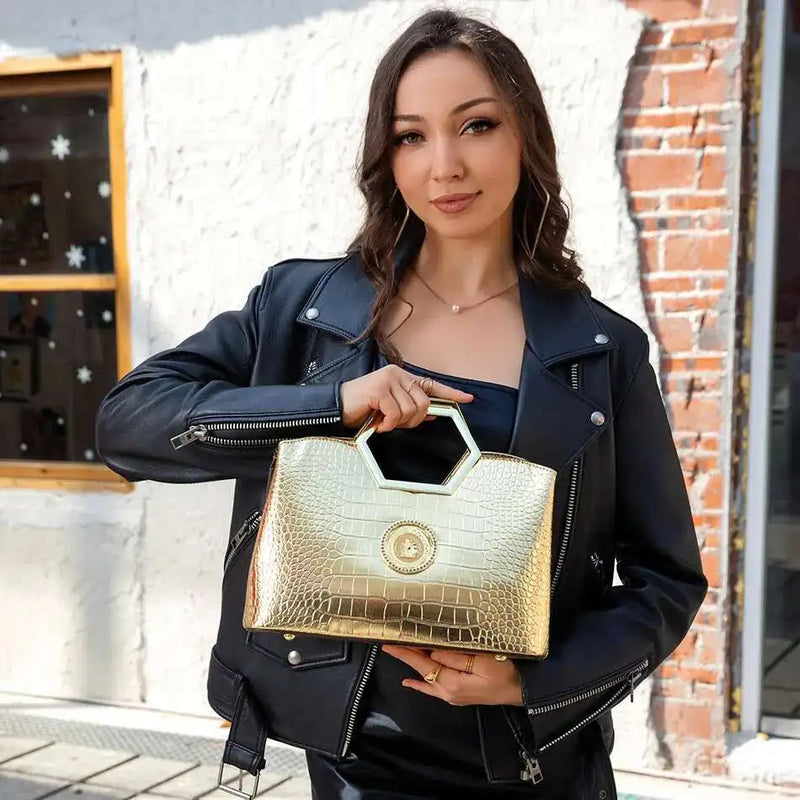 Elegant Printed Top Handle Bag