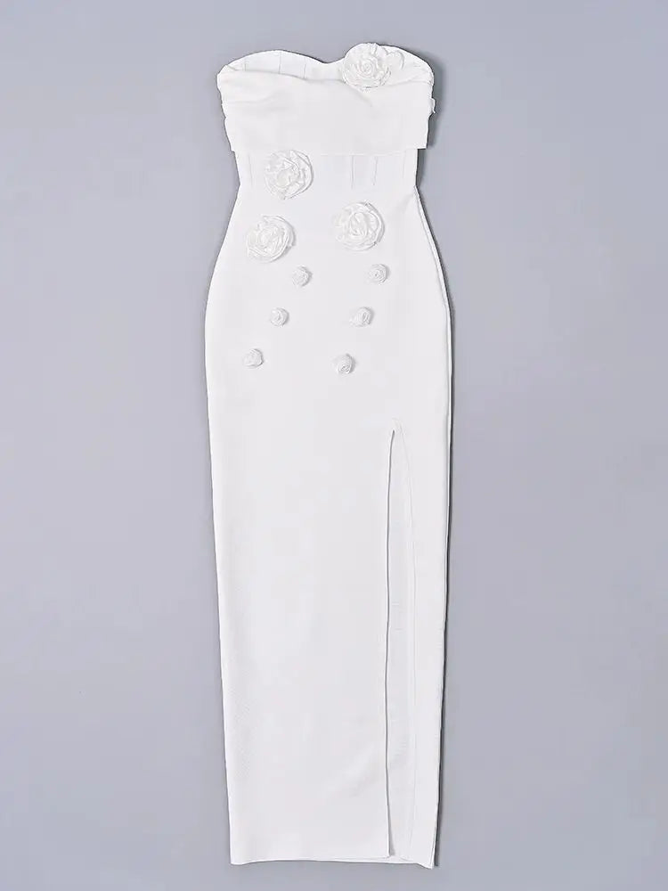 BEAUKEY White Evening Floral Bandage Dress