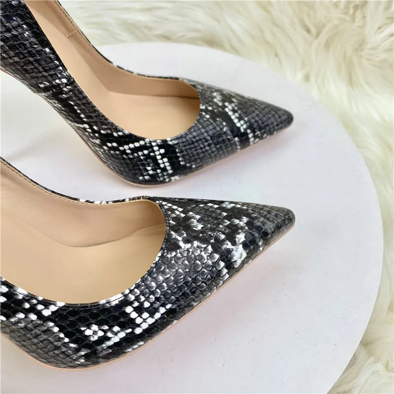 Black Snakeskin Pointy Toe High Heel