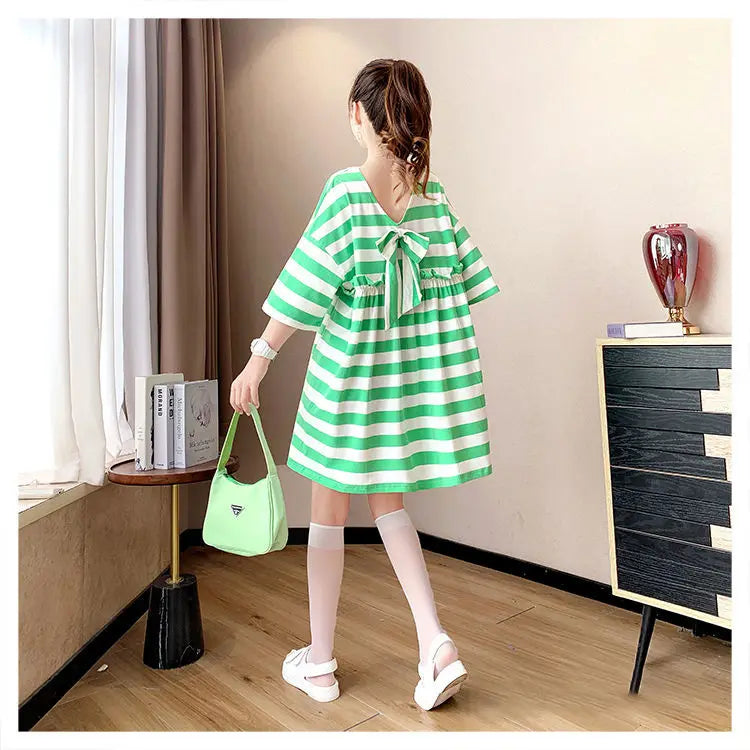 Street Casual Bow Patchwork T Shirt Dress