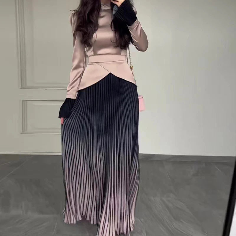 Elegant Crew Collar Long Sleeve Lace Up Dress