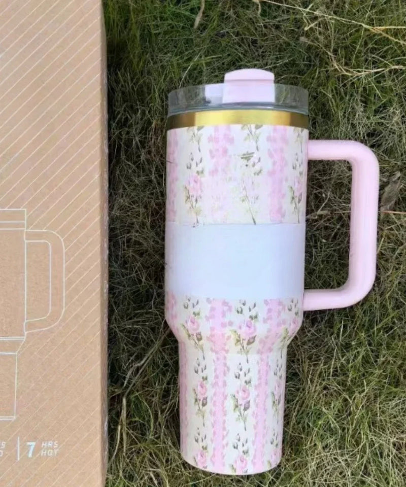 Pink Stainless Steel Tumblers with handle