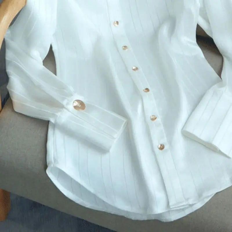 White Striped Patchwork Shirt For Women