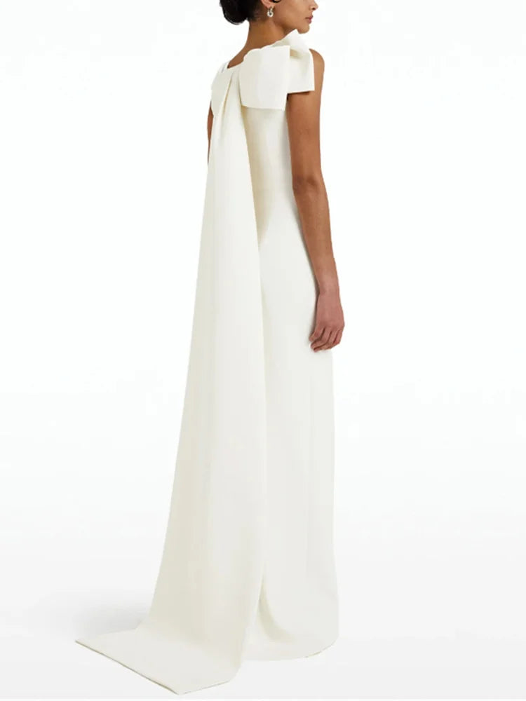 Beautiful Gala Dress With Bow Sheath Sleeveless Small Train
