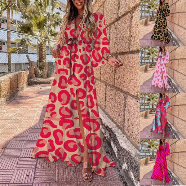 V-neck Bohemian Beach Slit Dress
