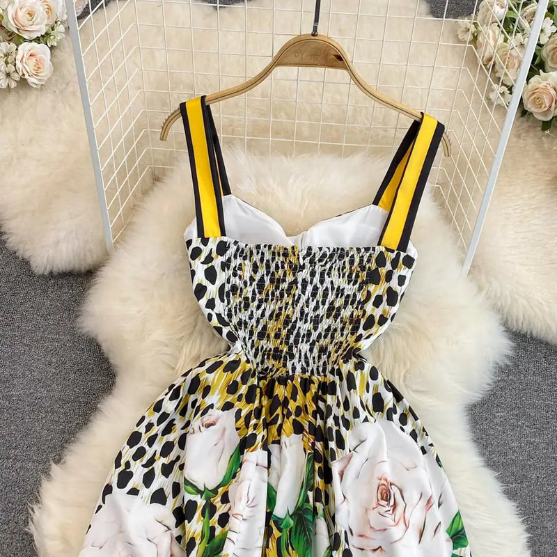 Vintage Rose Leopard Print Midi Dress