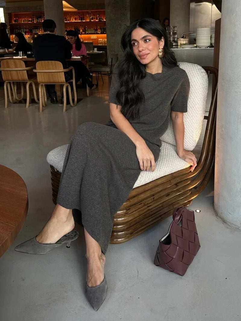 Elegant Soft Knit Short Sleeve Pullover Top Skirt