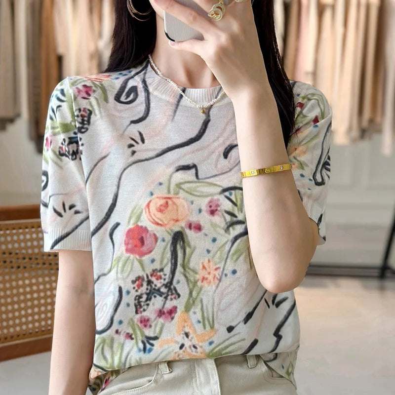 Thin Knitted Short-Sleeved Mulberry Silk Ice Silk Shirt