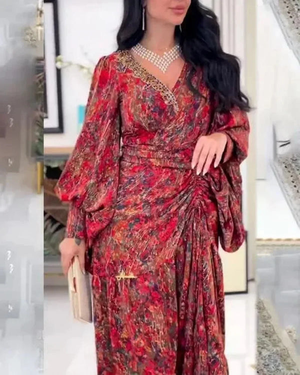 Elegant Sleeve V-neck Maxi Dress