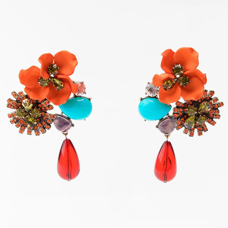 Elegant Colorful Resin Rhinestone Earrings
