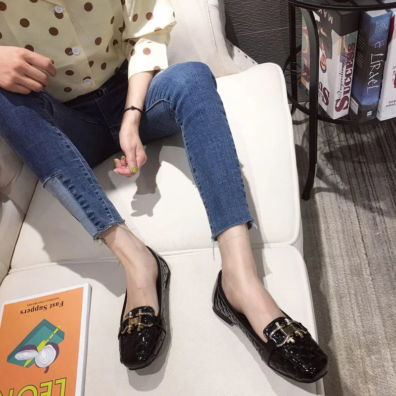 Square Head Single Flats Autumn Loafers