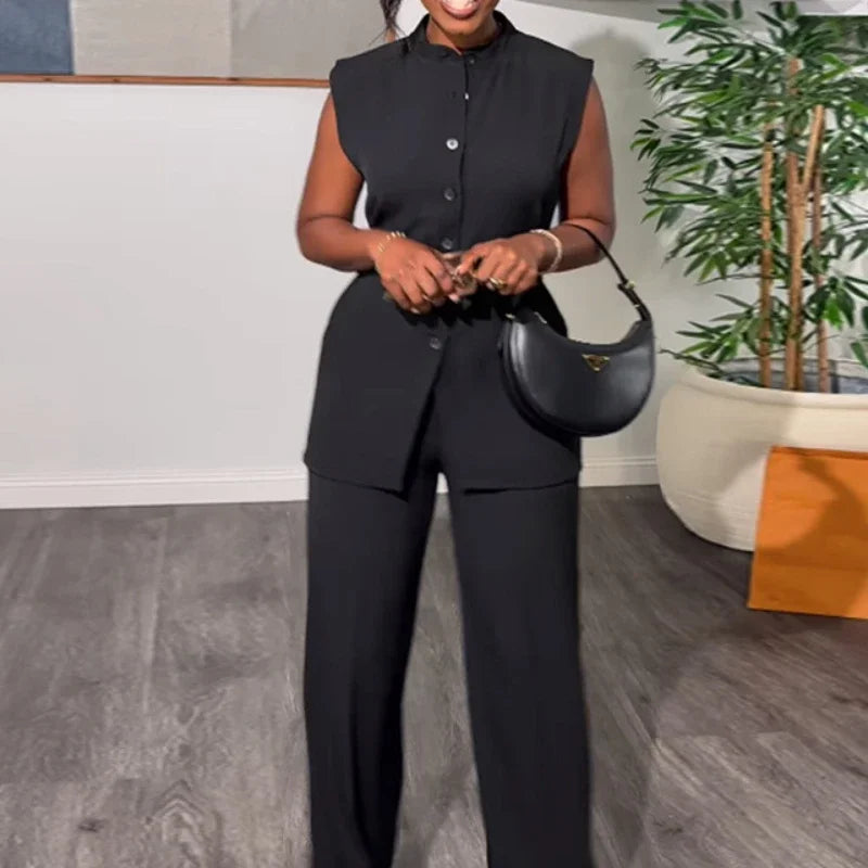 Shirt Top & Cuffed Pants  Wide Leg Pant Sets Two Piece