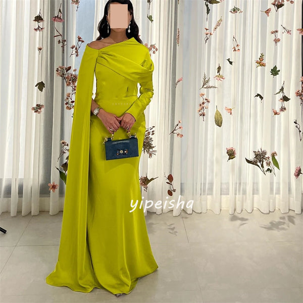 Elegant Jersey Pleat Straight Scalloped Long Dress