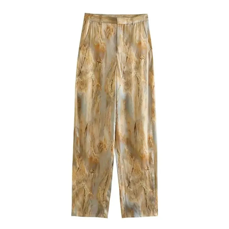 Women's Shirt and Pants Set Process Tie Dyed Silk Satin