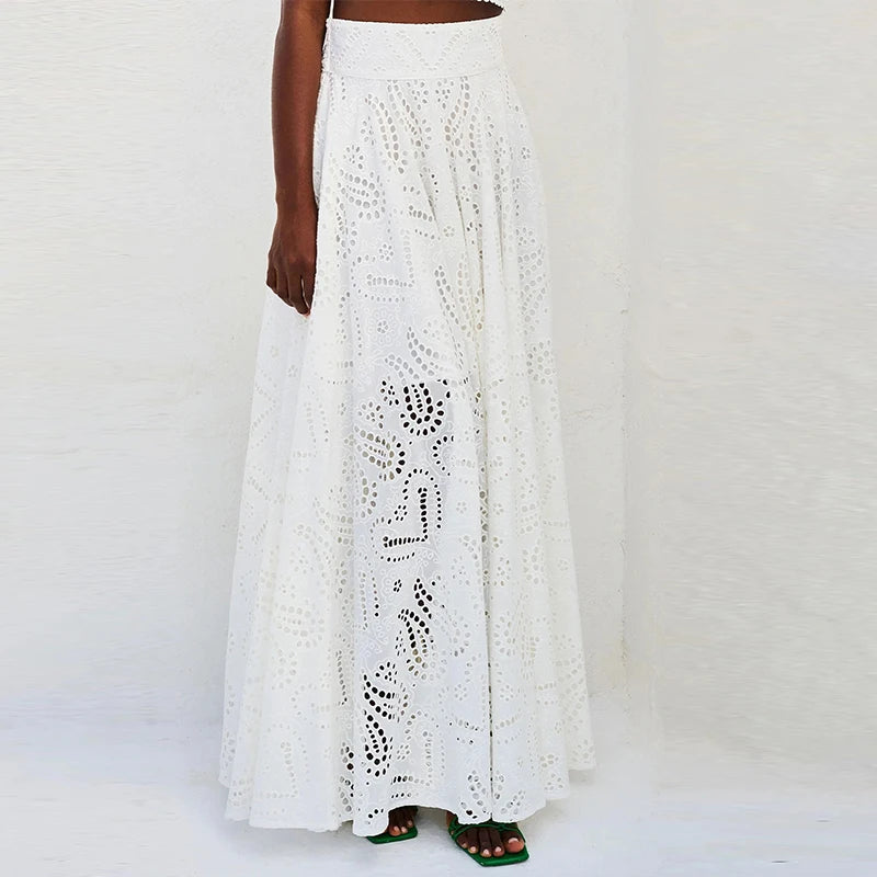 Sleeveless Top Half Skirt Set Embroidered Pocket Long Skirts