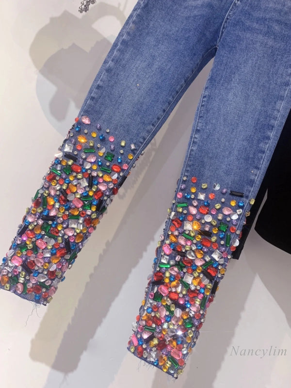 Blue Jeans Women Heavy Color Diamond