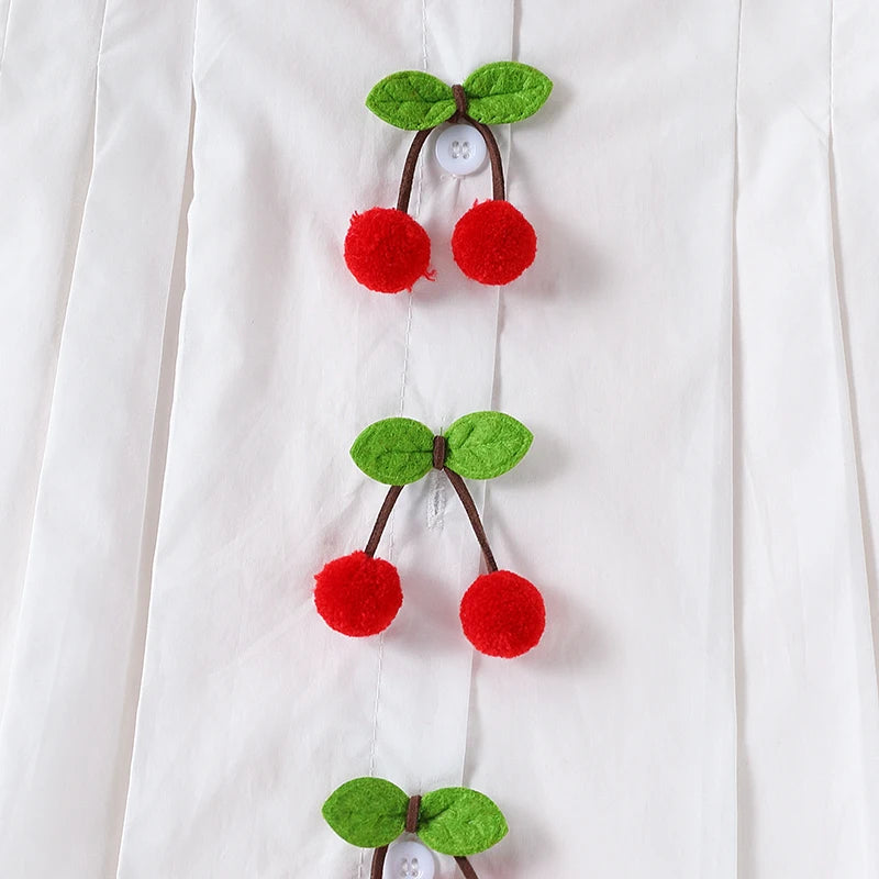 CAMINA Lovely Baby Short Sleeve Peter Pan Collar Cherry Front A-Line Casual Dress