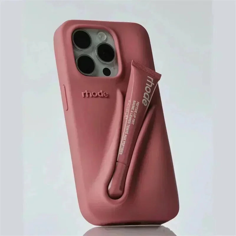 Ribbon Case for iPhone  11 14 13 12 15 16 Pro Max Plus Portable Lip Gloss Holder
