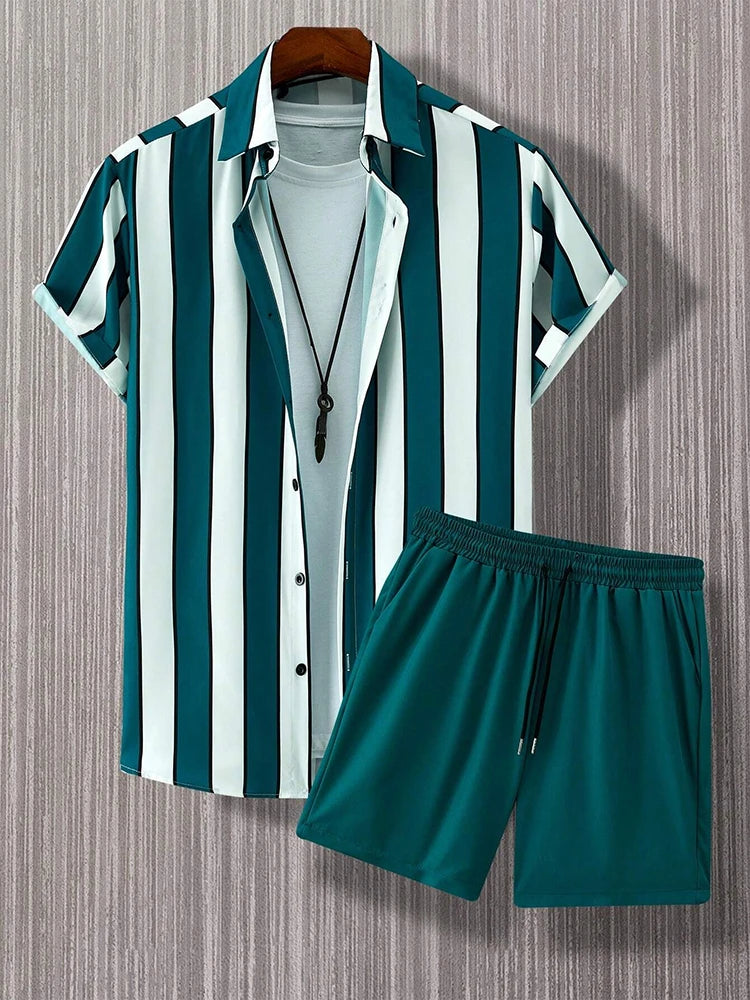 Summer Short-sleeved Shirt And Beach Shorts Set
