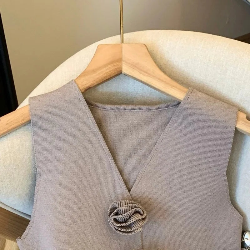 French Style V-neck Sleeveless Knitted Aesthetic Tank