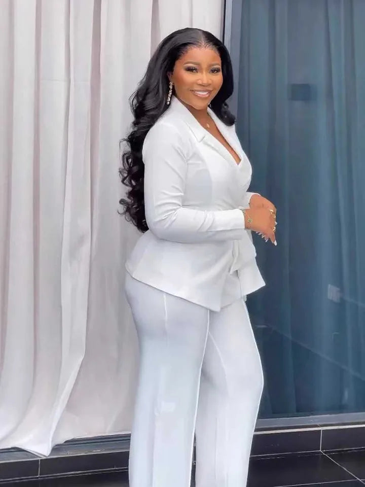 White Blazer Suit with Straight Trouser