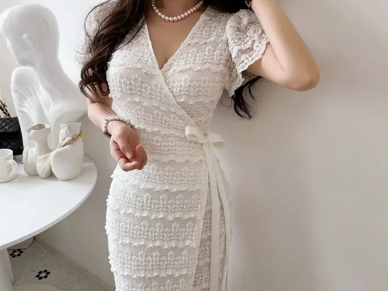 Elegant Bodycon V-neck Short Sleeve Long Dress