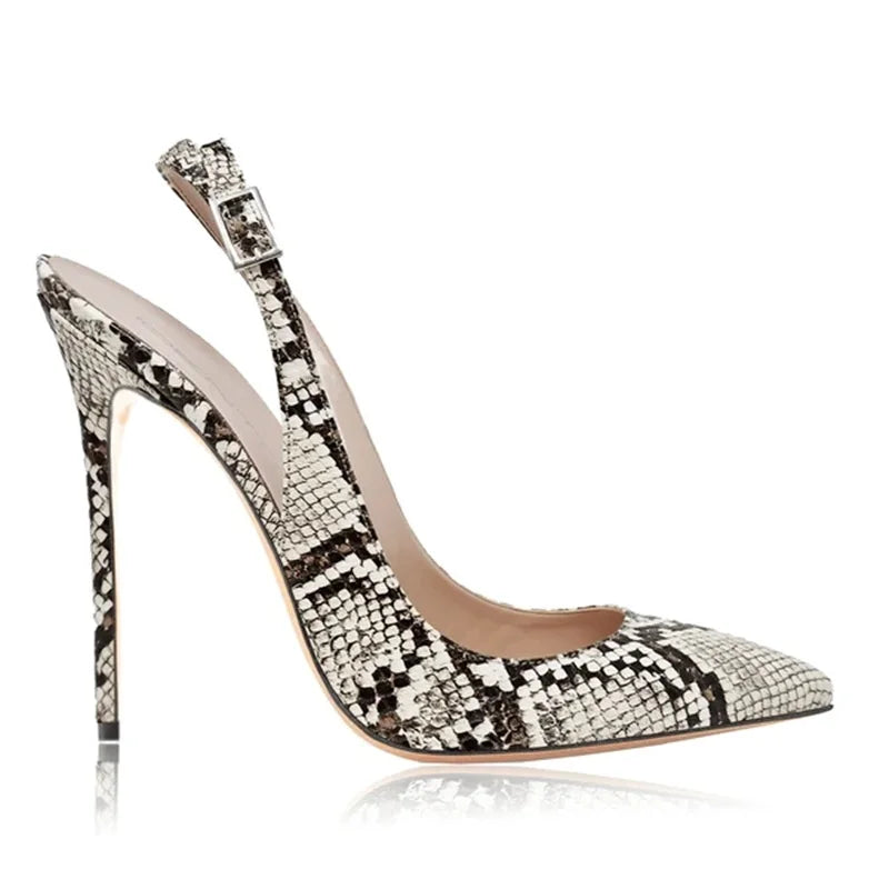 Sexy Snake-effect Leather Ankle Strap Toe Shoes