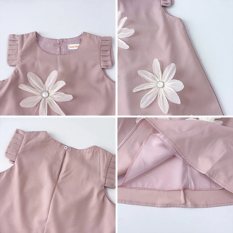2-7 Year Old Girl Princess Beige Flower Tank Top Dress