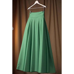 CAMINA Solid Green A-line Vintage Elegant Chic Long Skirt