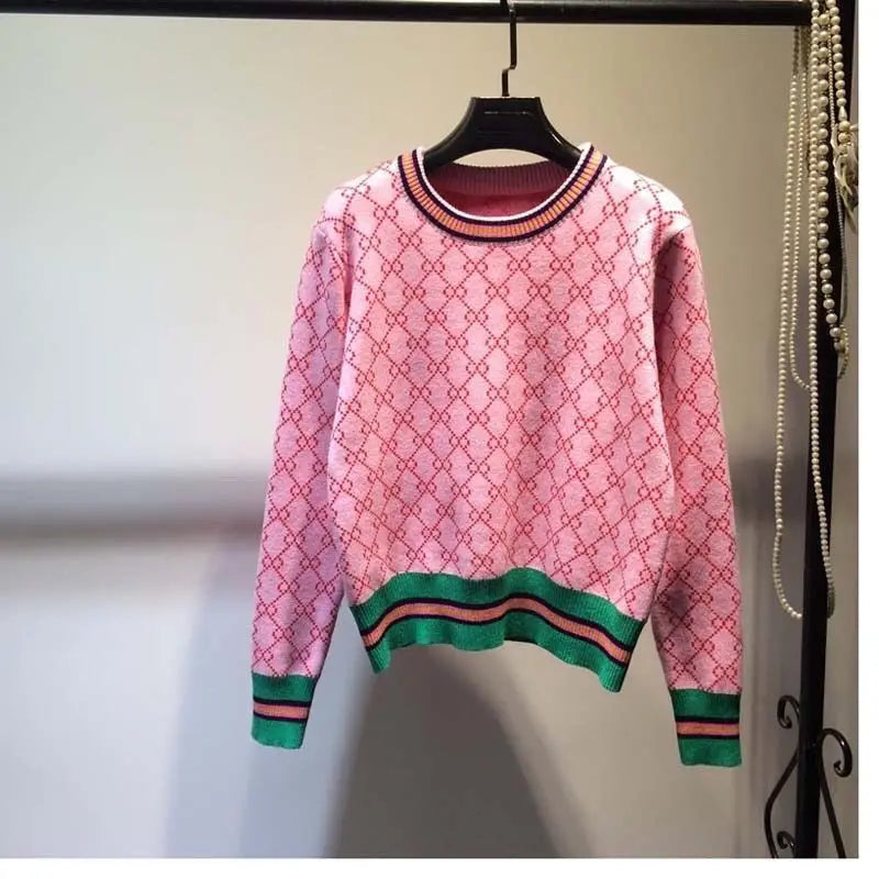 Jacquard Sweater Style Pullover Round Neck Geometric