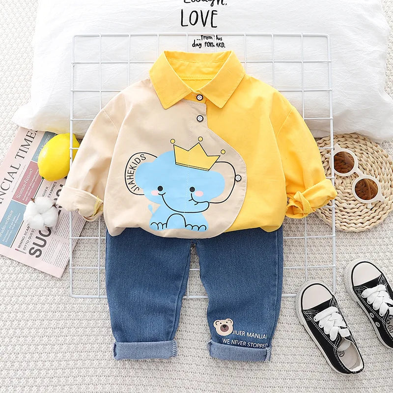 Cartoon Patchwork Long Sleeve Shirts + Pants