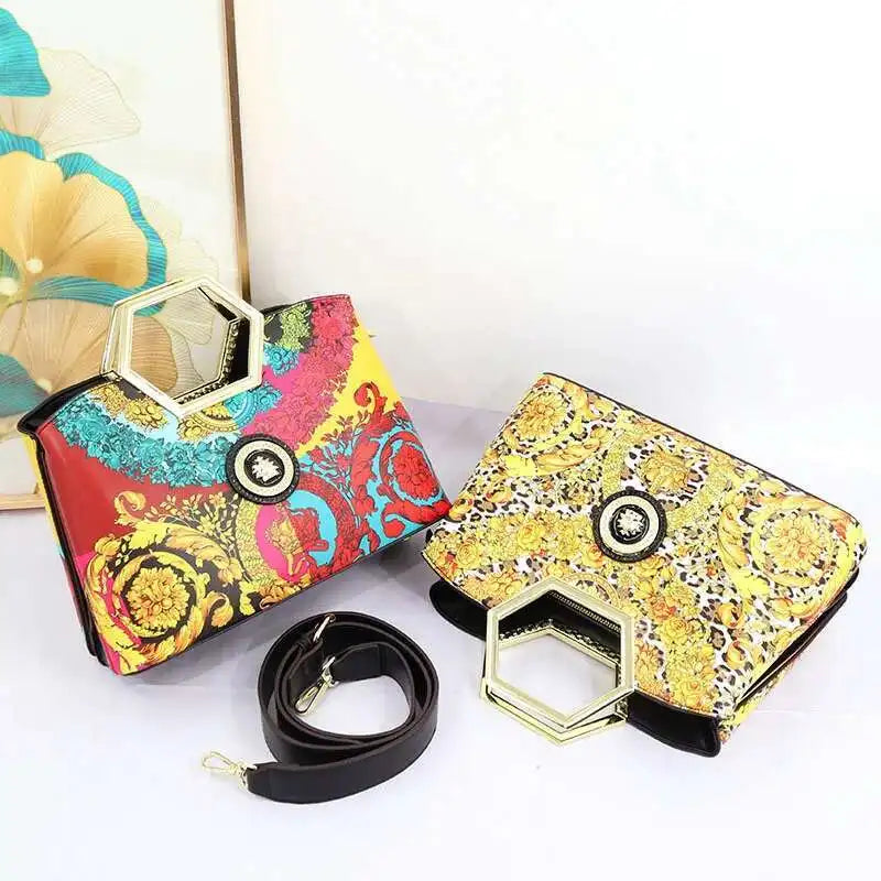 Elegant Printed Top Handle Bag