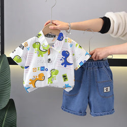 Toddler Boys Print Animal Short Sleeve Shirts + Shorts Suits