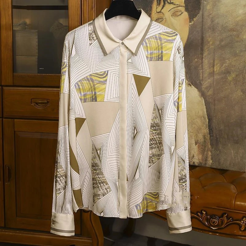 Vintage Shirt Autumn Long Sleeve Luxury Print Blouses